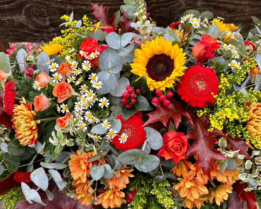 Autumnal Casket Spray fresh flowers made by The Petal Boutique in Winchester