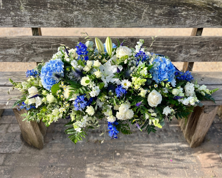 Blue & White Casket Spray view 2