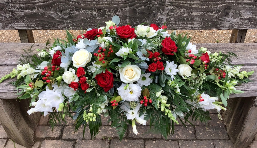 Red & White Casket Spray view 2