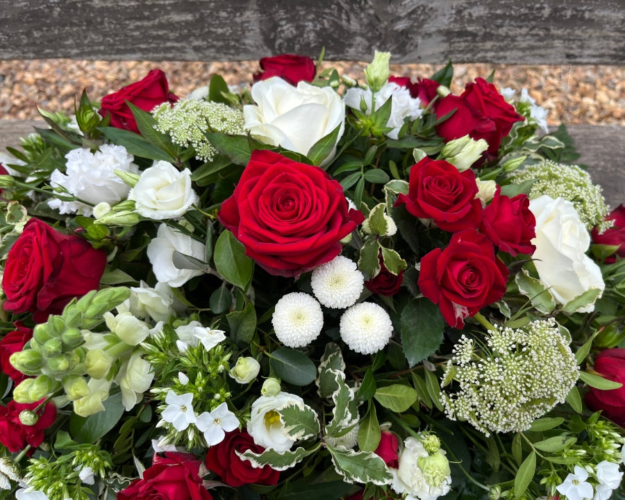 Red & White Casket Spray view 3
