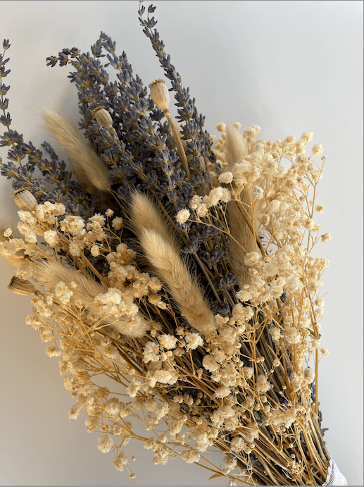 Lavenden dried boho bouquet handcrafted from naturally dried stems by Bouquet Cards