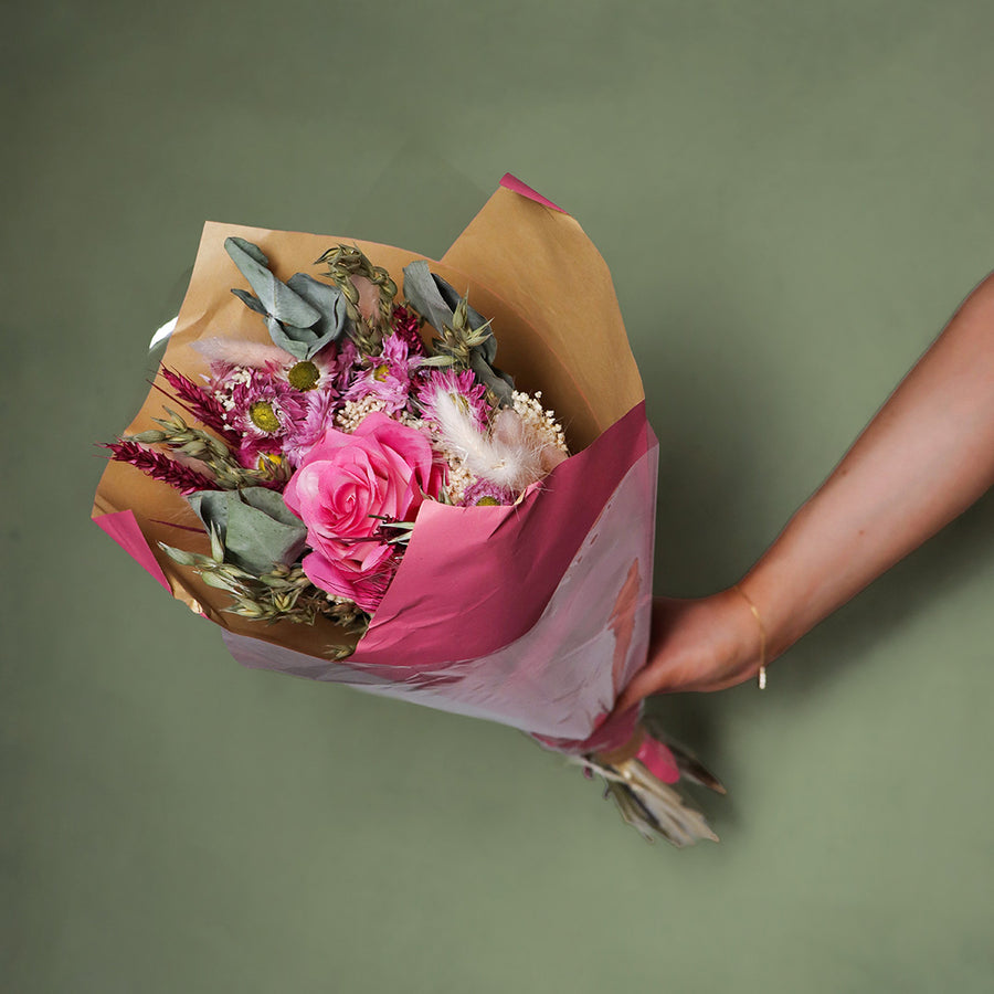 Rosefields dried rose reverie bouquet handcrafted from naturally dried stems by Bouquet Cards