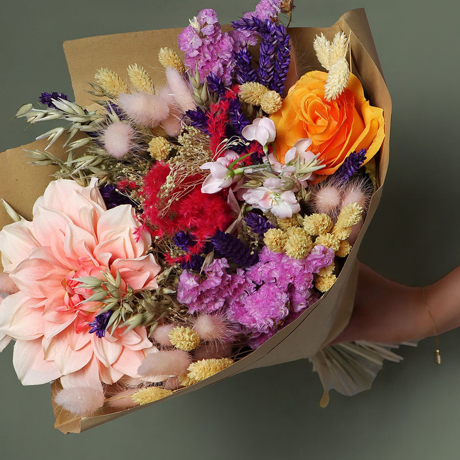 Summervale dried summer celebration bouquet handcrafted from naturally dried stems by Bouquet Cards