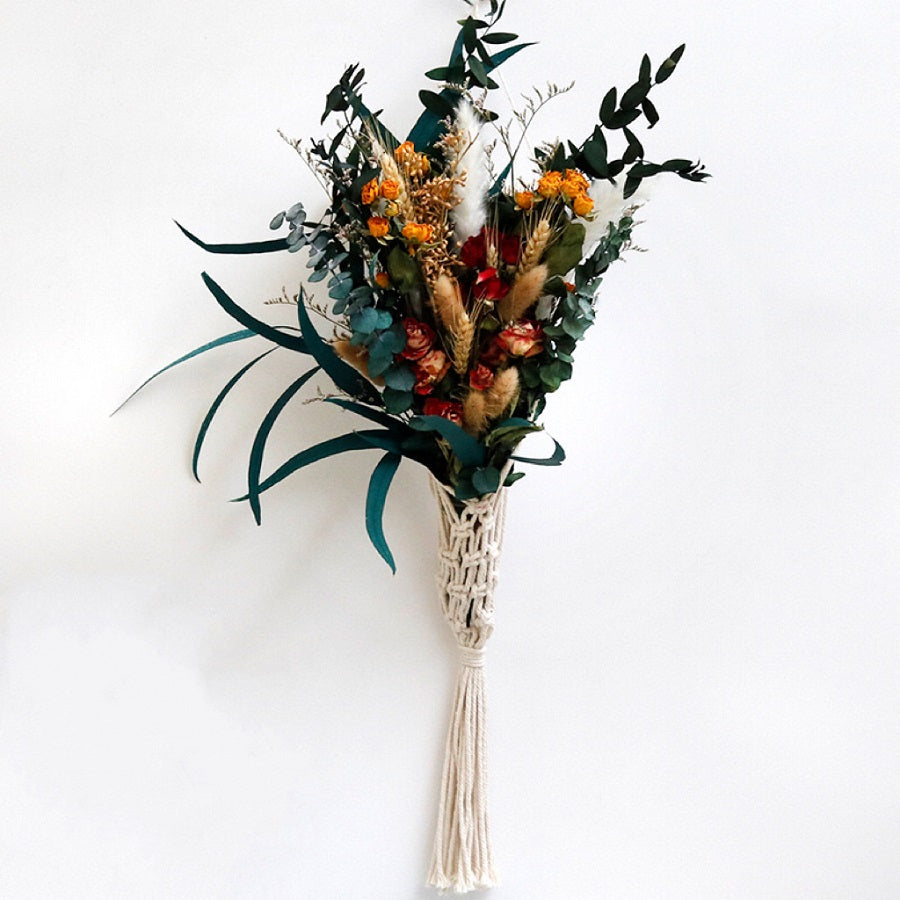 Wildhollow dried macramé bouquet handcrafted from naturally dried stems by Bouquet Cards